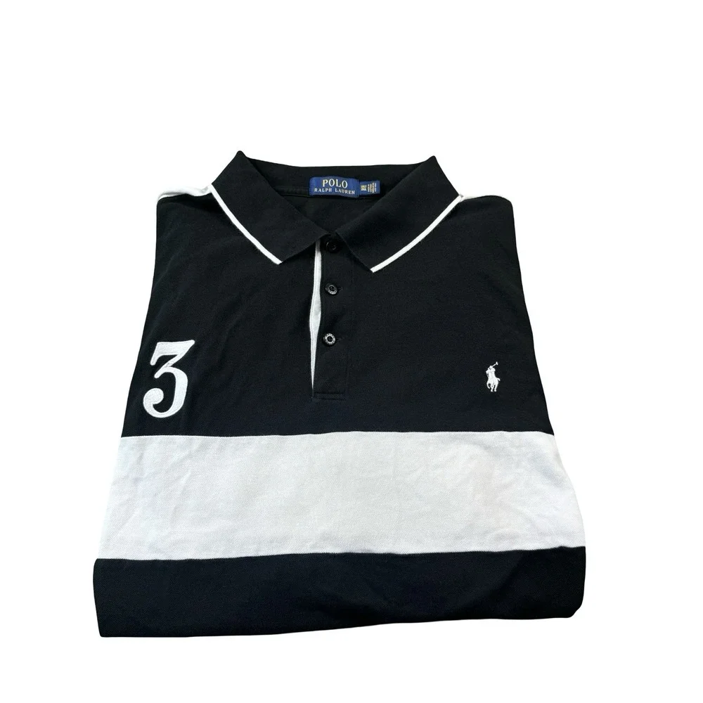 Polo Ralph Lauren Black White Rugby #3 Men's Polo Shirt Size 3XLT